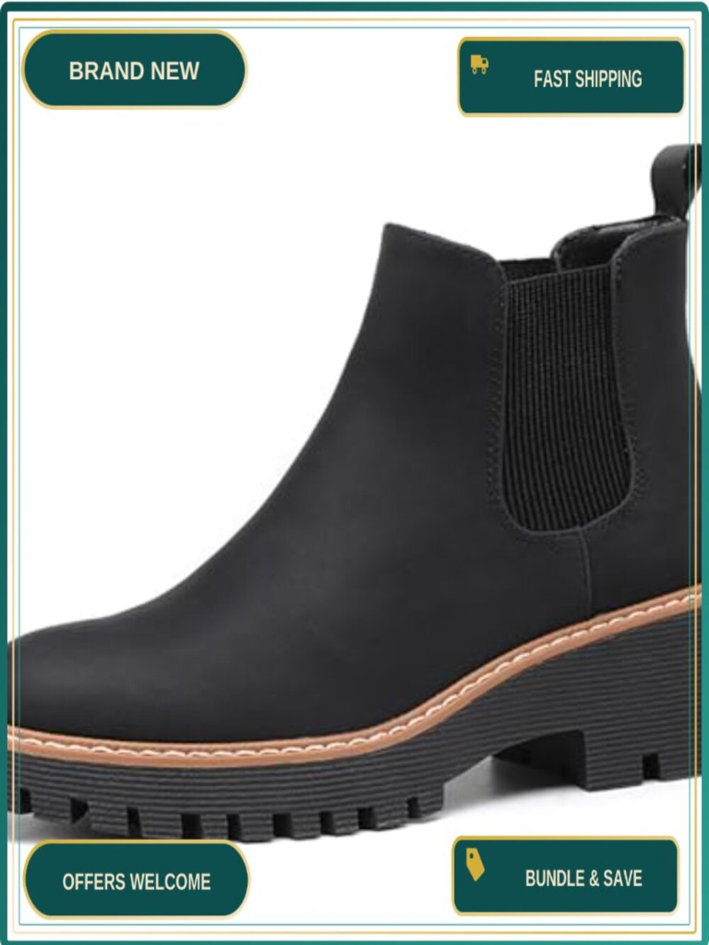 Women's Chunky Platform Chelsea Ankle Boots Suede Memory Foam Low Wedge